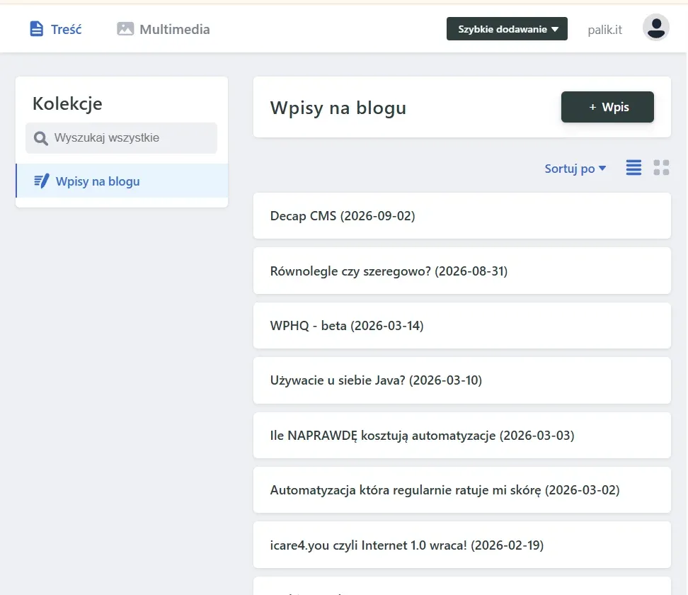 Decap CMS - lista wpisów lista wpisów w Decap CMS