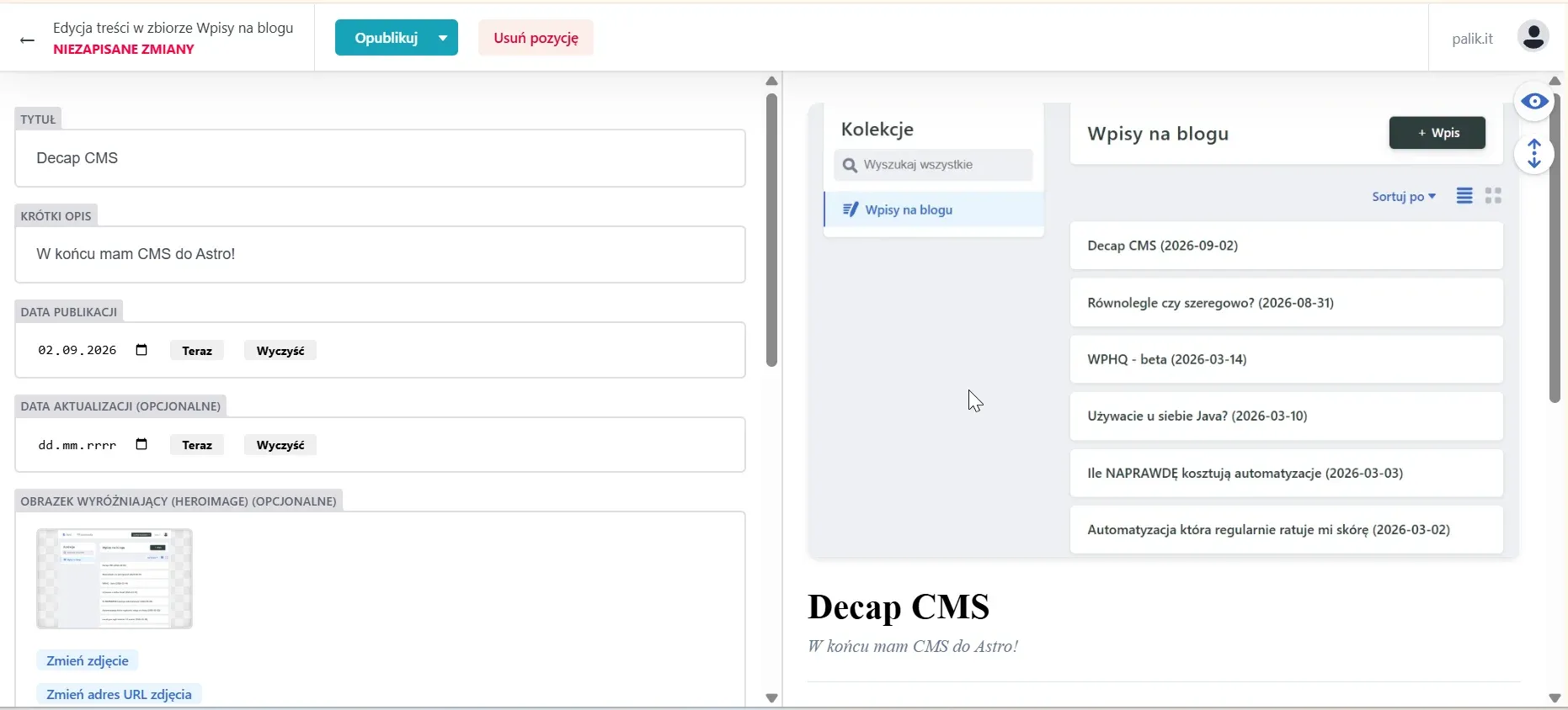 Edytor wpisu w Decap CMS Edytor wpisu w Decap CMS